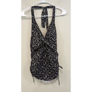Lands' End Black and White Halter Neck Ruched Side Tankini Top Size 6